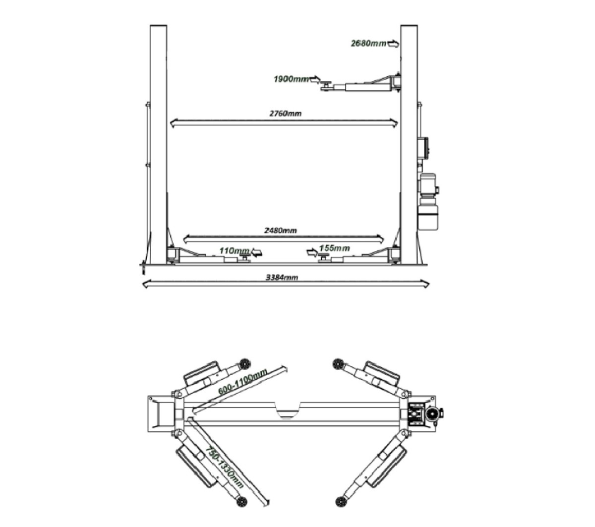 ลิฟต์สองเสาคานล่าง 4.5 ตัน